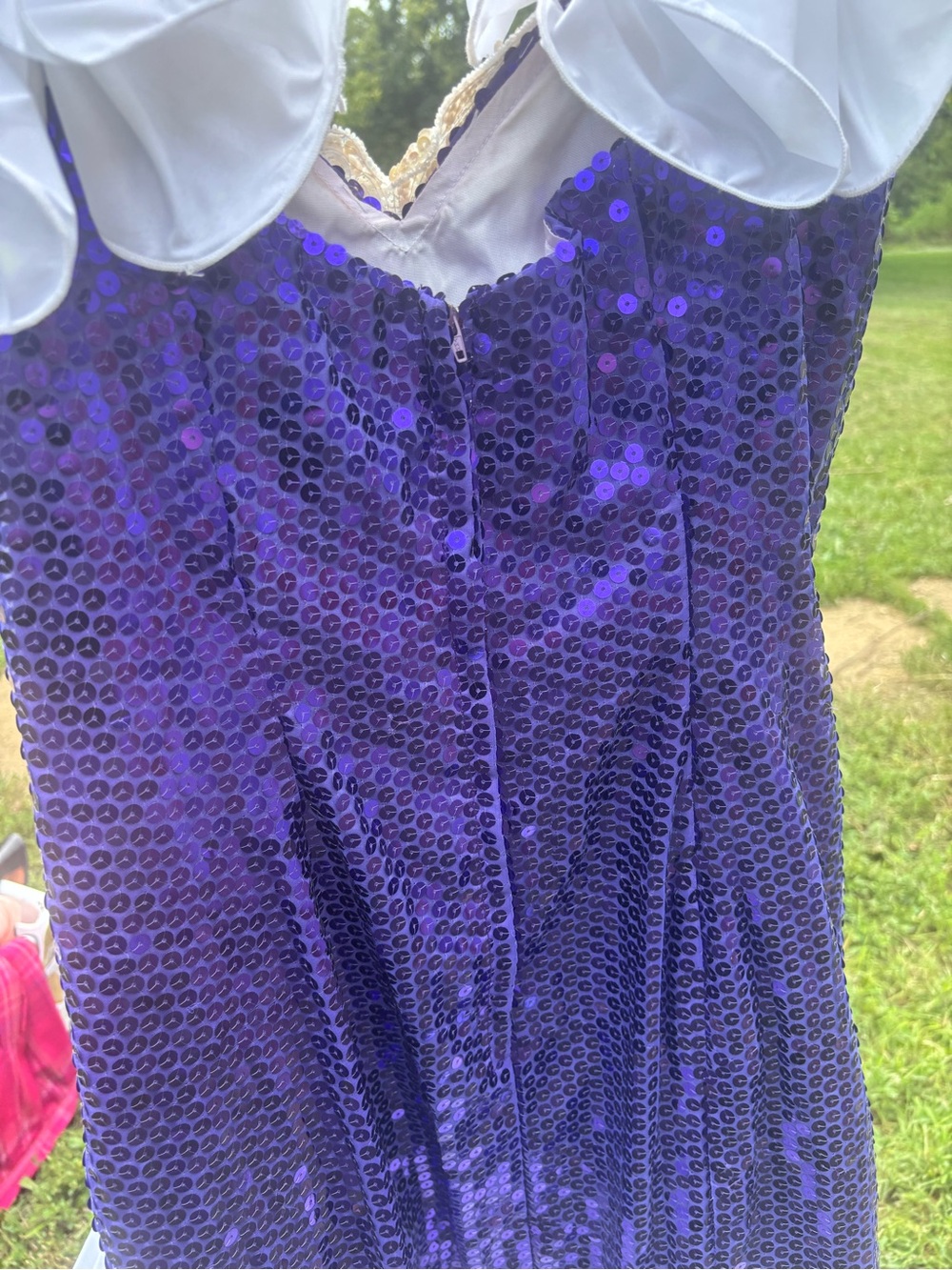Vintage 80s Loralie Purple Sequin White Taffeta Prom Dress Gown - Size 14 - Picture 7 of 10